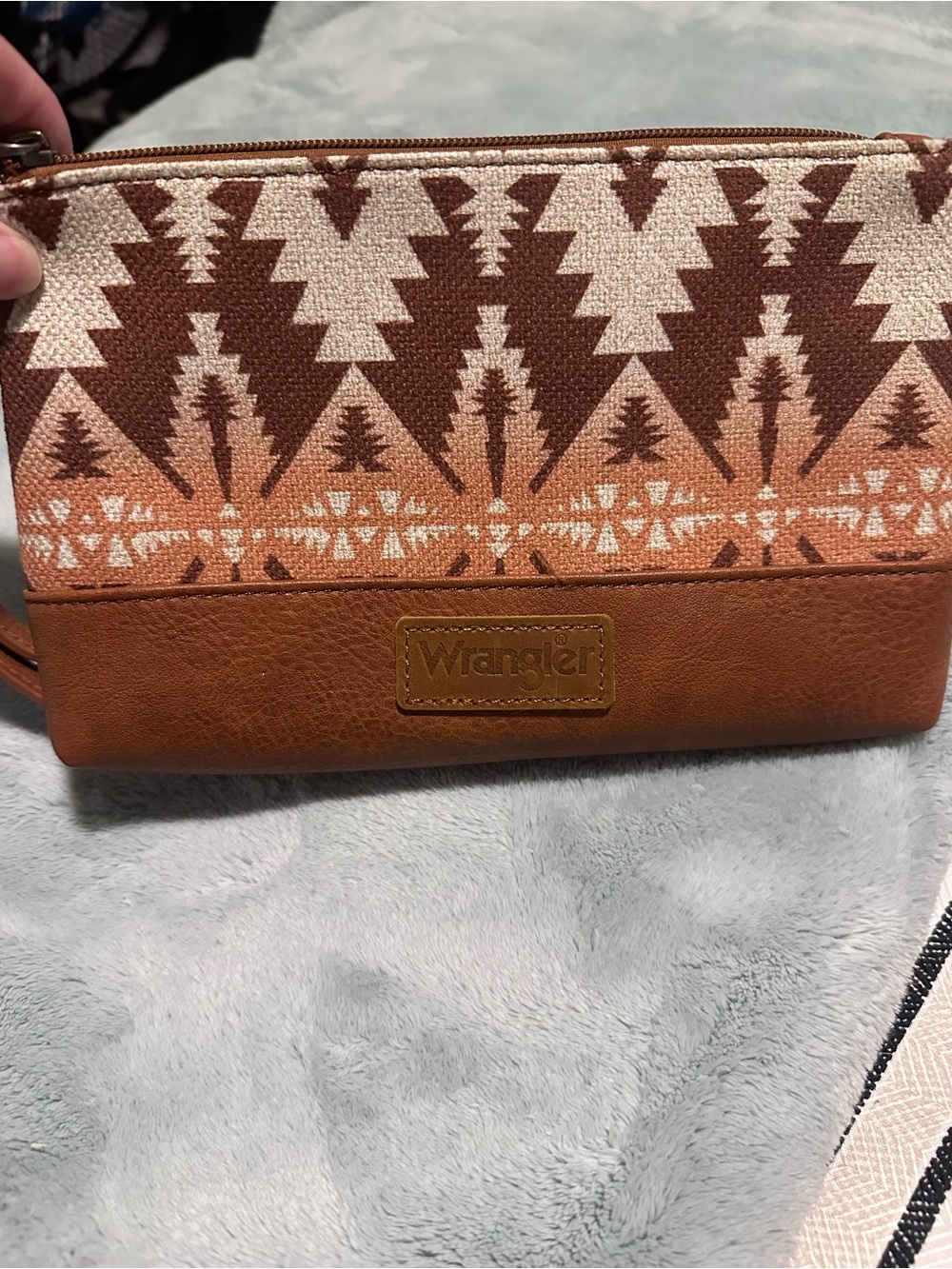 Wrangler Brown and Cream Aztec Canvas Wristlet